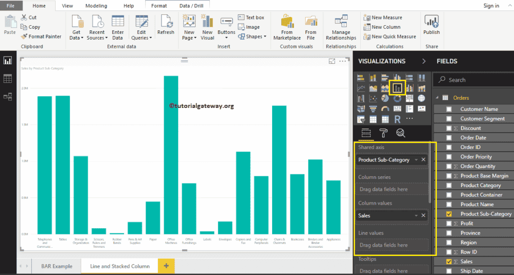 Line and Stacked Column Chart in Power BI 3