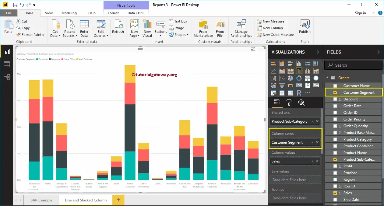 Line and Stacked Column Chart in Power BI 4