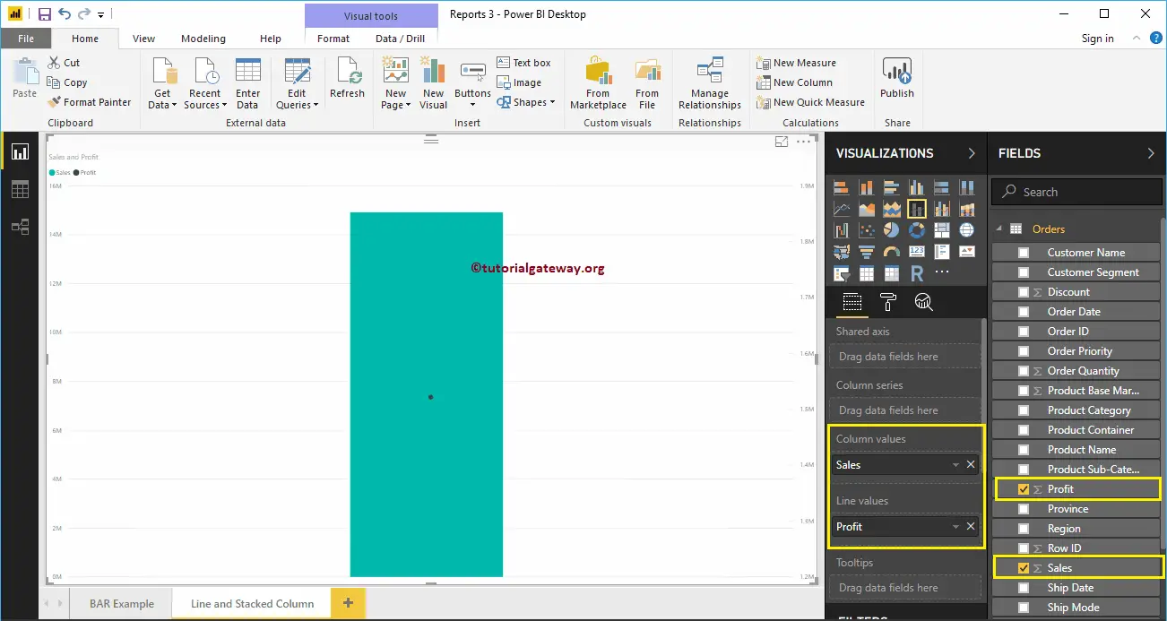 Line and Stacked Column Chart in Power BI 7
