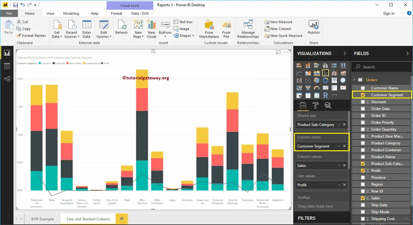 Line and Stacked Column Chart in Power BI 9