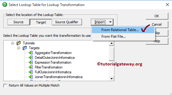Choose Import From Relational table option for Target 8