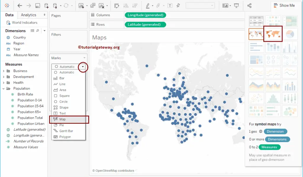 Change Marks from Automatic to Maps in Tableau