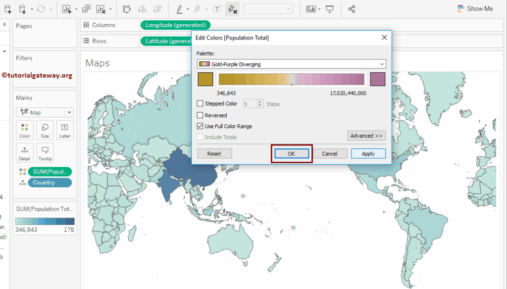Edit Colors of a Maps in Tableau 16