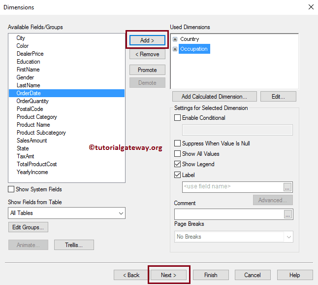 Add available fields to used dimensions 6