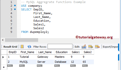 Aggregate Functions Source Table 1