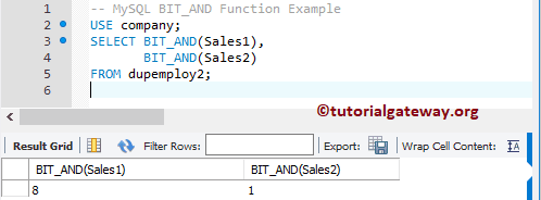 MySQL BIT_AND Function Example 2