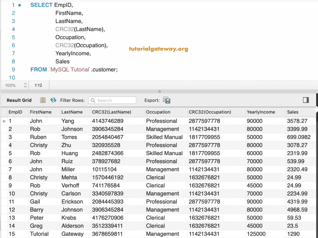 CRC32 Function Example