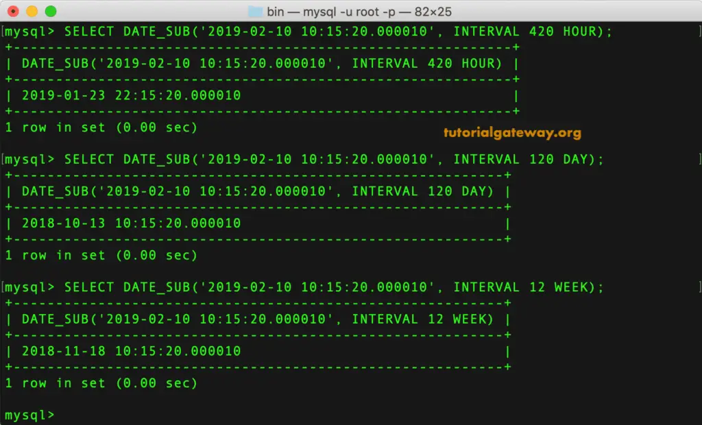 MySQL DATE_SUB With INTERVAL Example 2