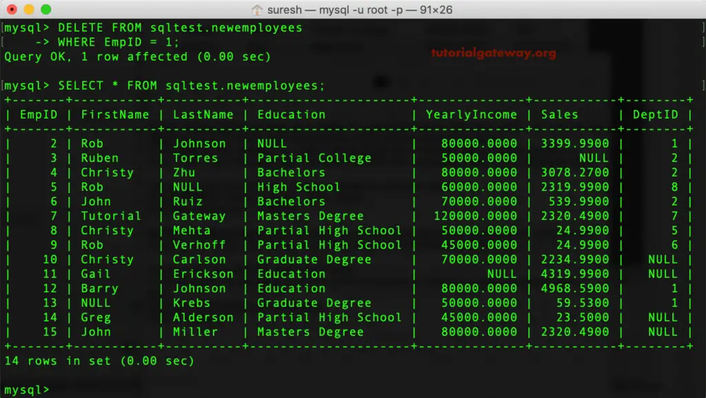 MySQL Delete Table Rows from Command Prompt 2