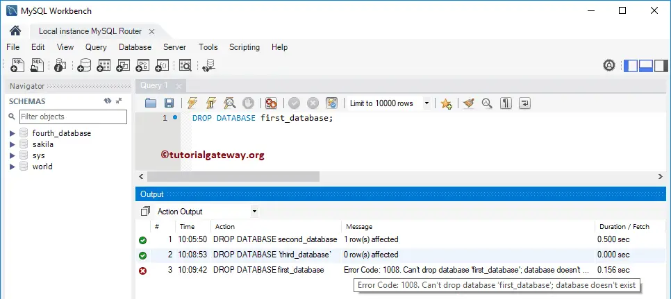 Error Code 1008. Can't drop Database 9