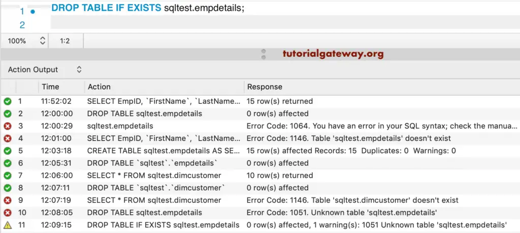 MySQL Drop Table If exists 10