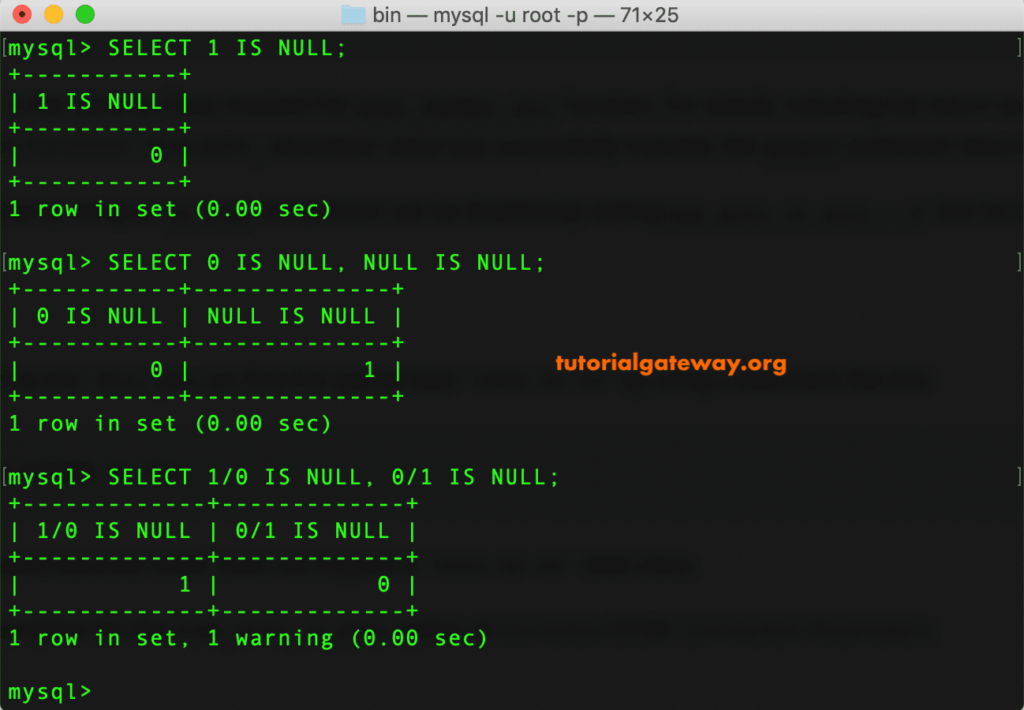 MySQL IS NULL Operator 1