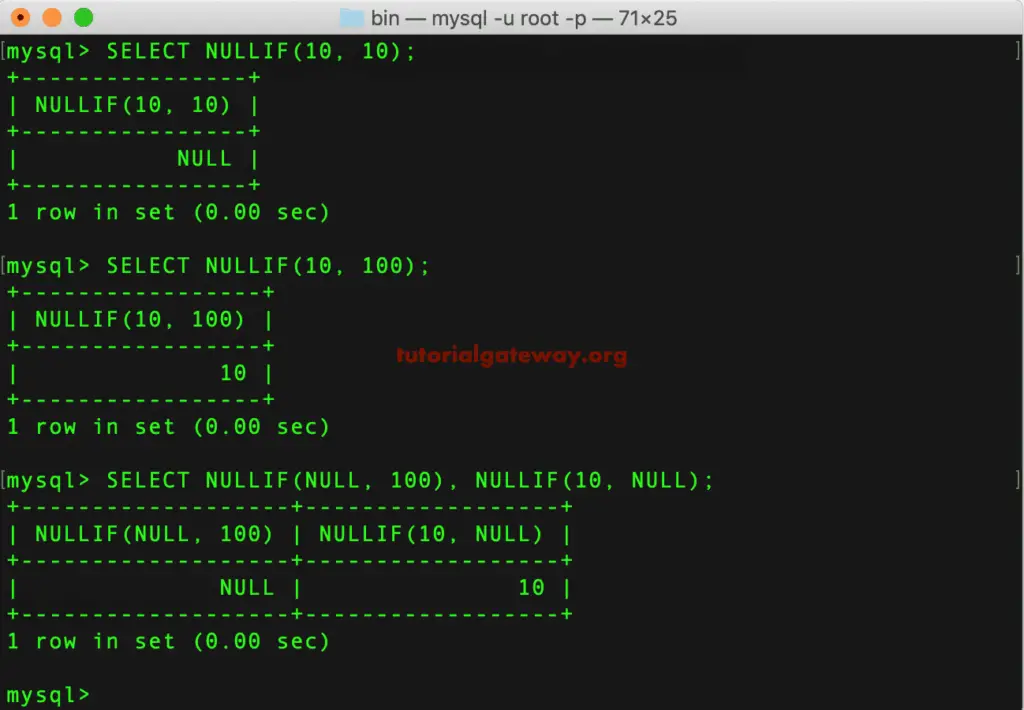 MySQL NULLIF Operator 1