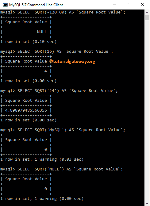 MySQL SQRT Example 1