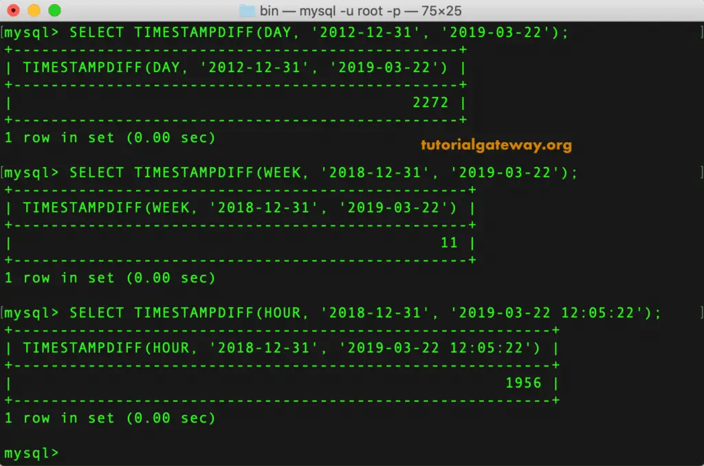 MySQL TIMESTAMPDIFF Example 2