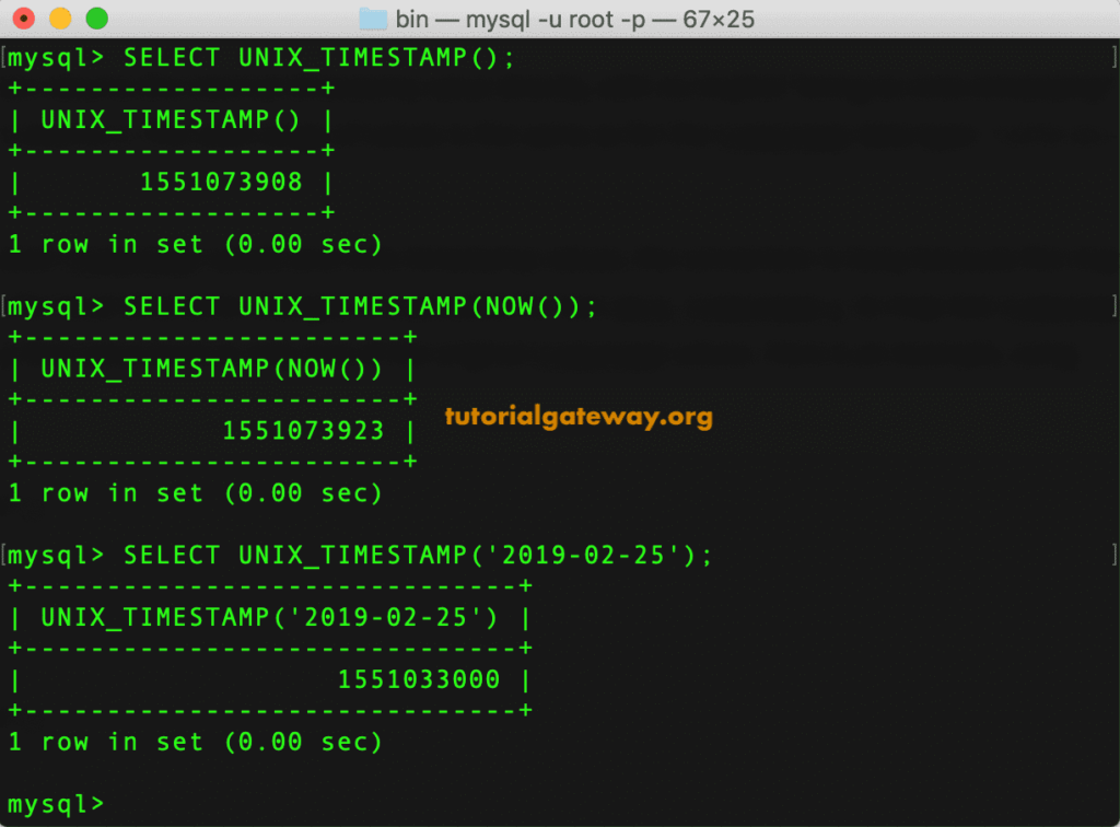 MySQL UNIX_TIMESTAMP Example 1