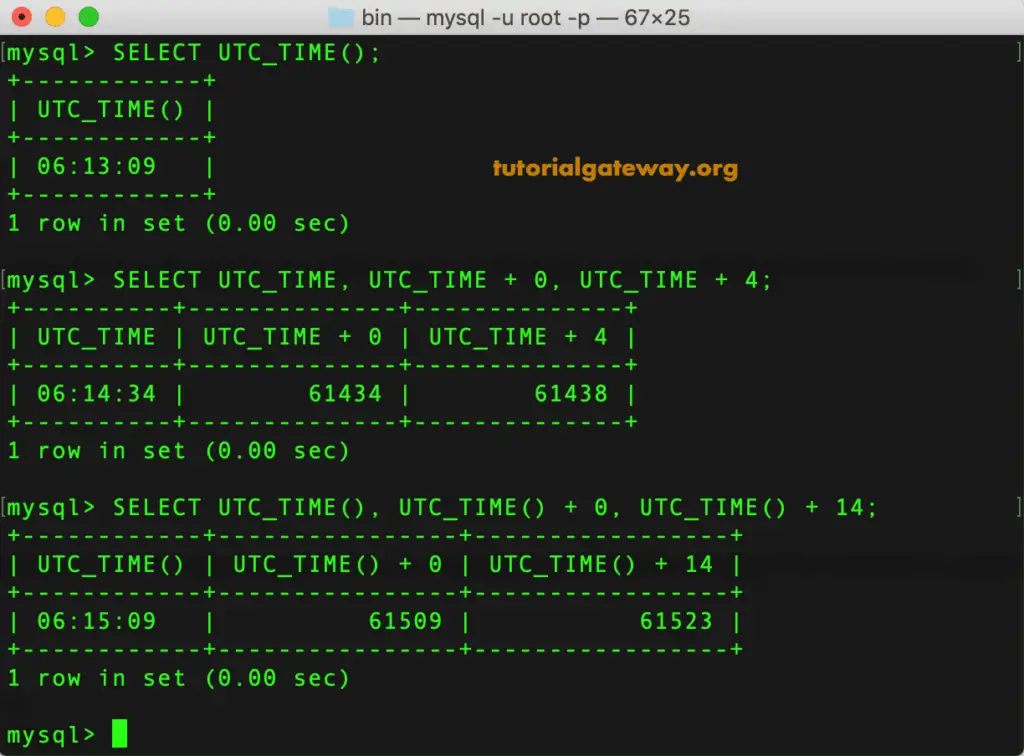 MySQL UTC_TIME Function Example 3