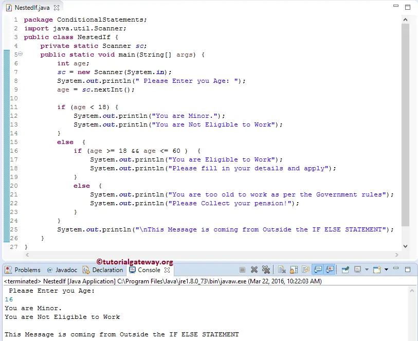 Nested If in Java Programming 1