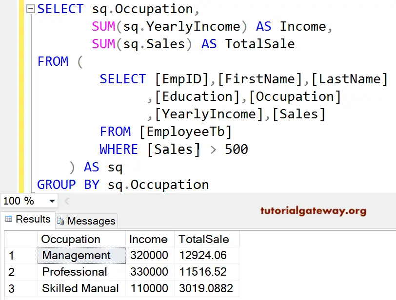 SQL Subquery in Where and From Clause