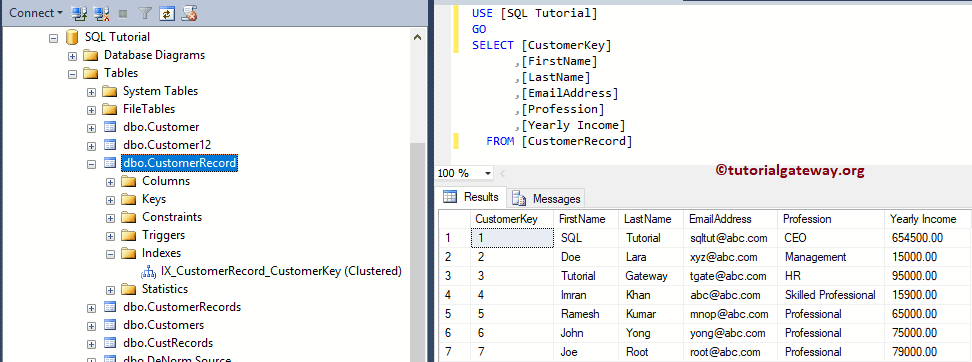Non Clustered Index in SQL Server