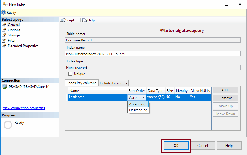Non Clustered Index in SQL Server