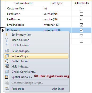 Right click on Column Name and Choose keys option 16