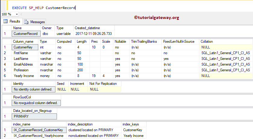 Non Clustered Index in SQL Server