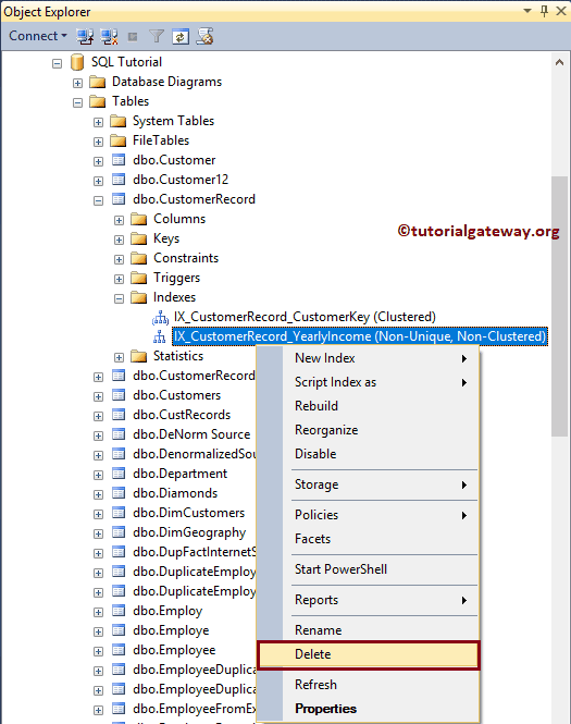 Delete Non Clustered Index in SQL Server 5