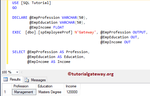 Output Parameters in SQL Stored Procedure