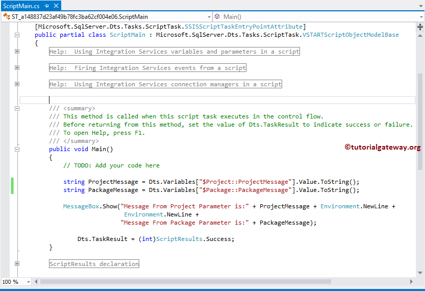 Package Parameters Code in Script Task