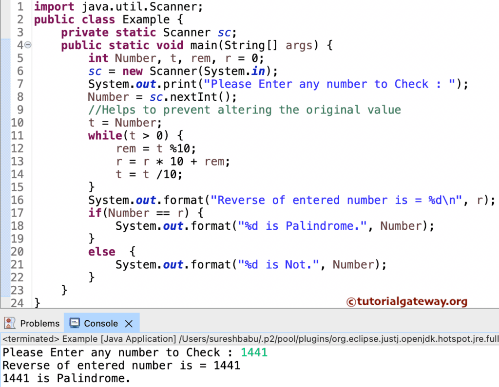 Java Program to find Palindrome Number