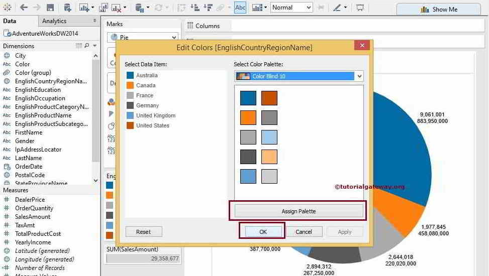 Select Color Palette and Assign New colors to Tableau Pie Chart
