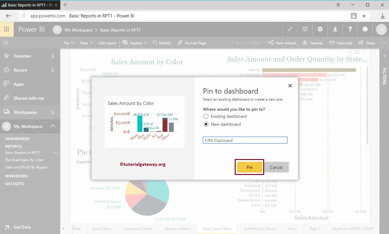 Pin Report to Dashboard 6