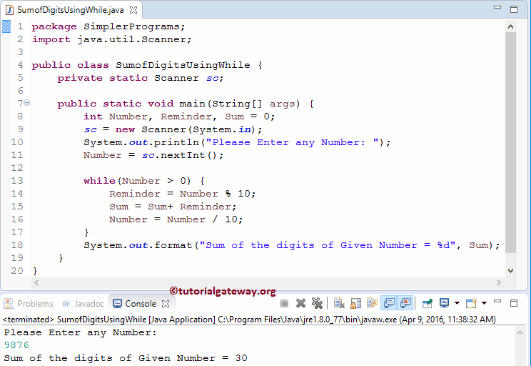 Program to Find Sum of Digits in Java 1