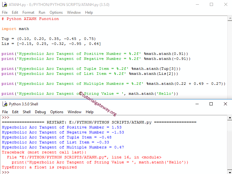 Python ATANH Function Example