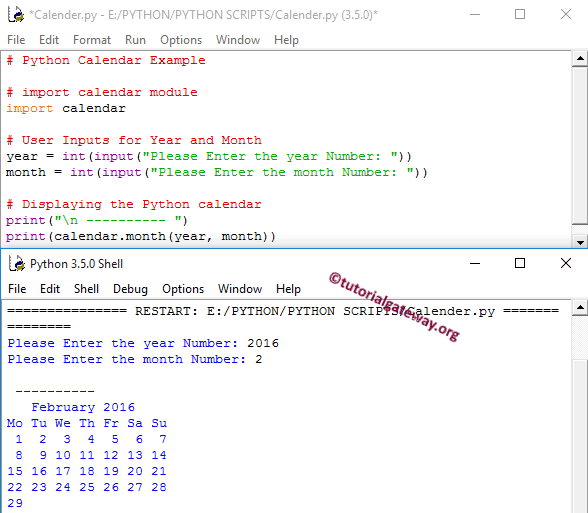 Python Calendar Example