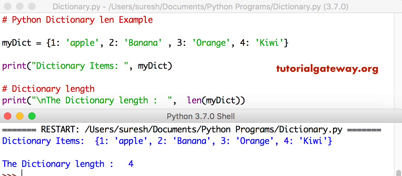 Python Dictionary len 1