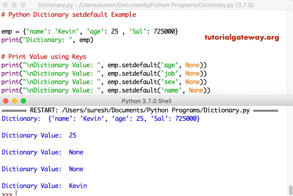 Python Dictionary setdefault function Example