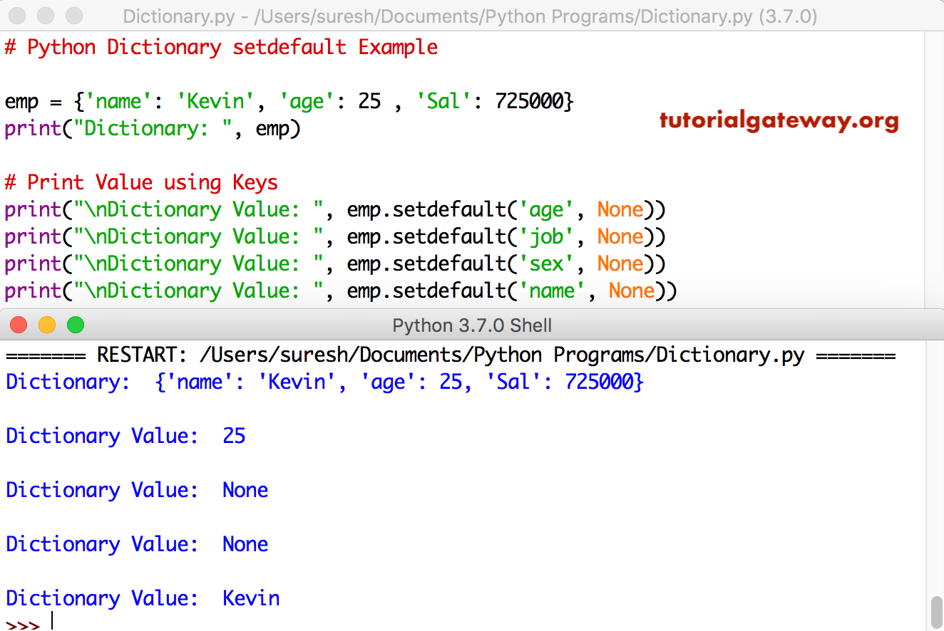 Python Dictionary setdefault Example