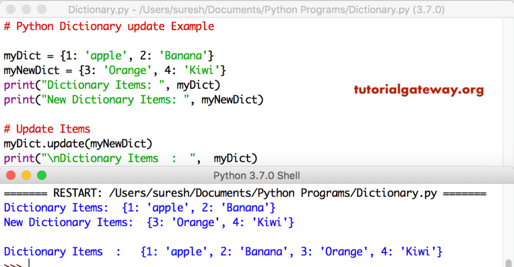 Python Dictionary update function Example
