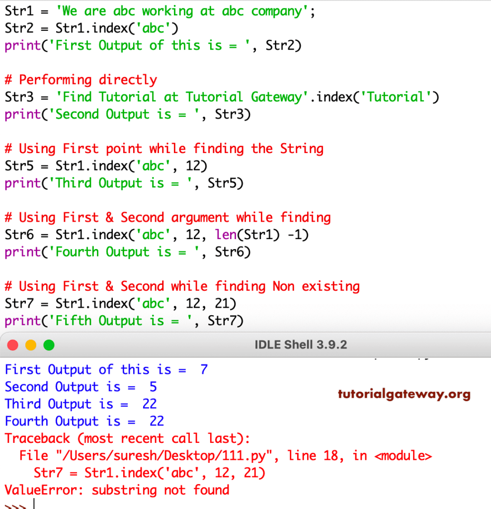 Python Index string function