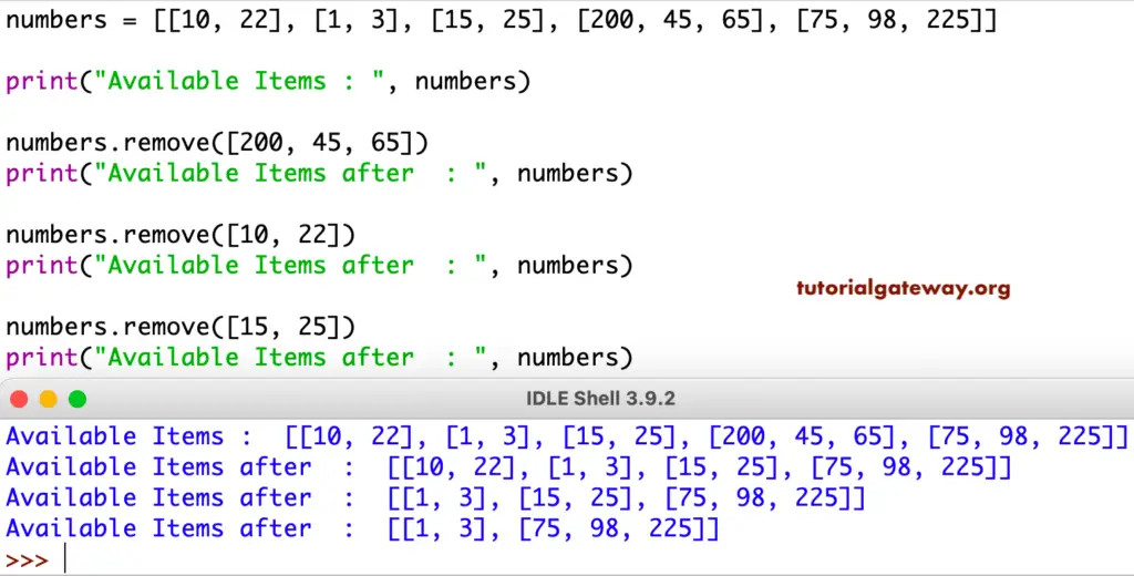 Python List Remove Function Example 4