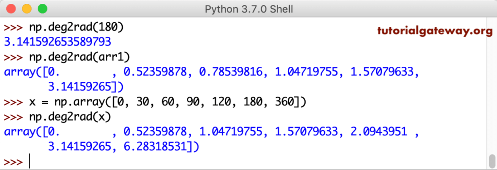 Python NumPy deg2rad