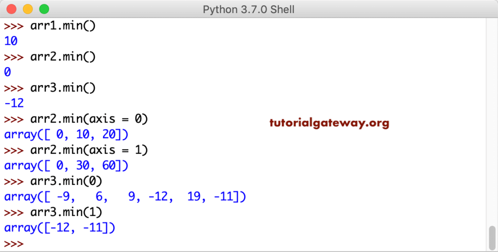 Python NumPy min 1