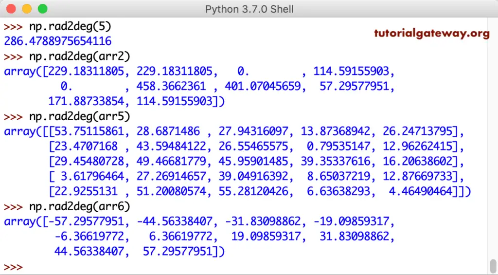 Python NumPy rad2deg