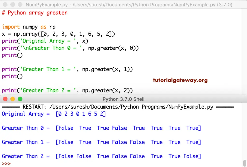 Python Numpy Array greater function 1