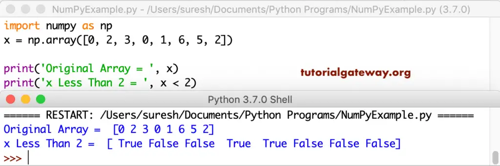 Python Numpy < Operator 1