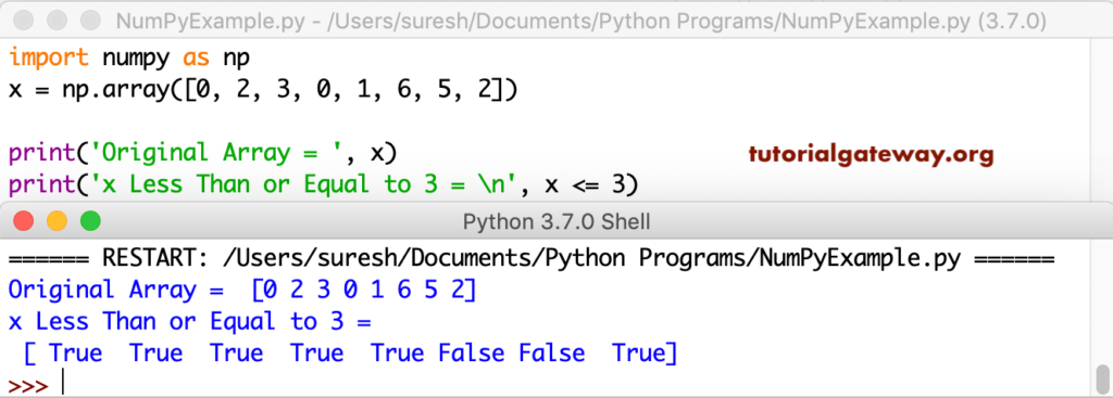 Python Numpy <= Operator 1