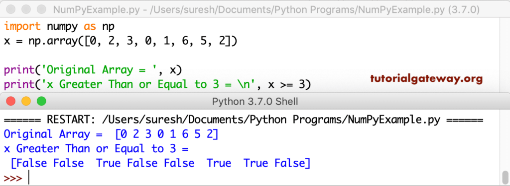 Python Numpy >= Operator 1