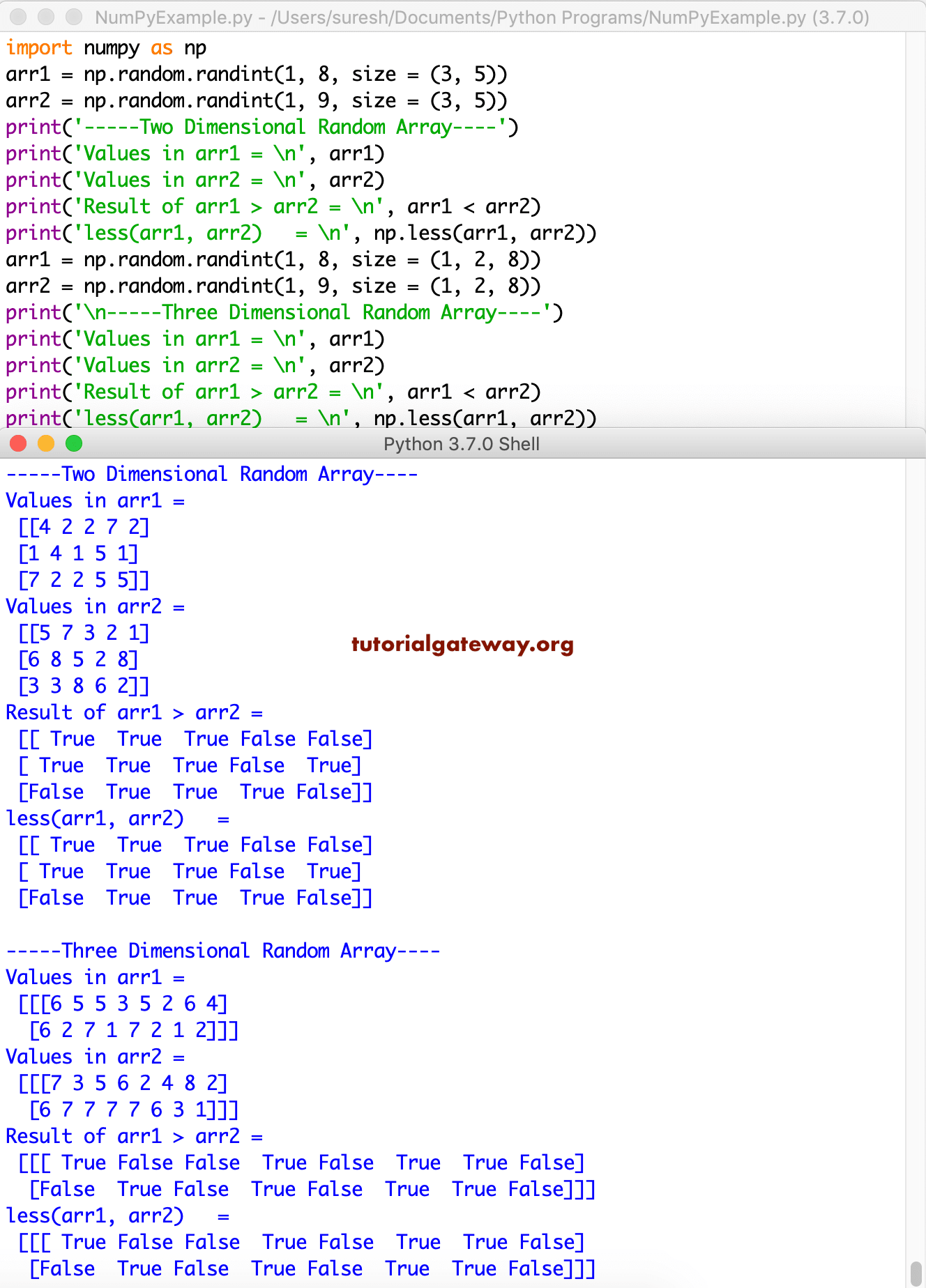 Python numpy Comparison Operators